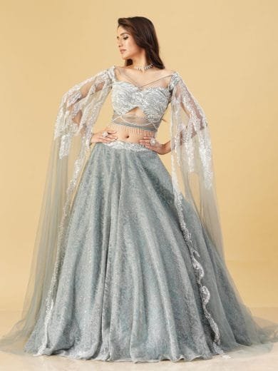 Grey Color Lehenga and Crop Top - Image 3