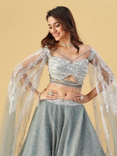 Grey Color Lehenga and Crop Top - Image 4