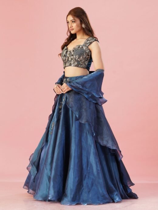 Blue Organza Lehenga