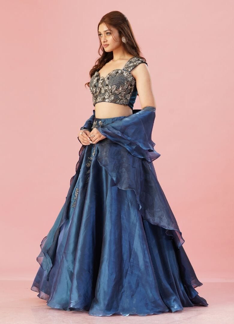 Blue Organza Lehenga