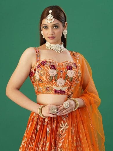 Orange Printed Lehenga Set - Image 4