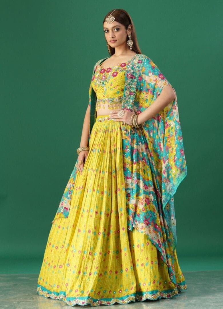 Green Cape Lehenga Set