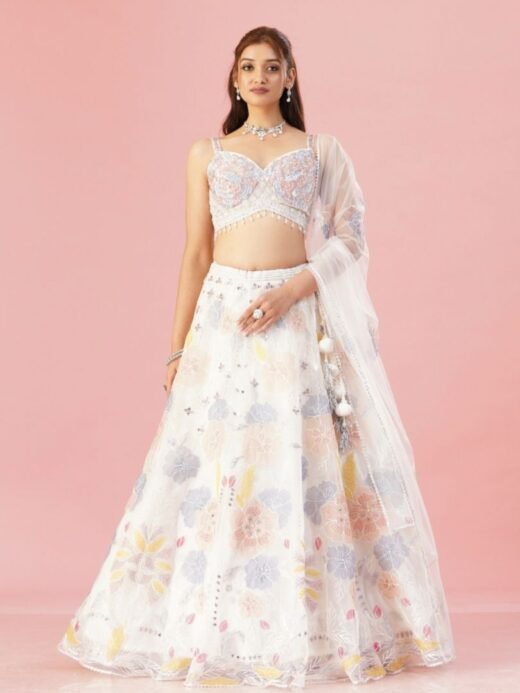 White Floral Lehenga Set
