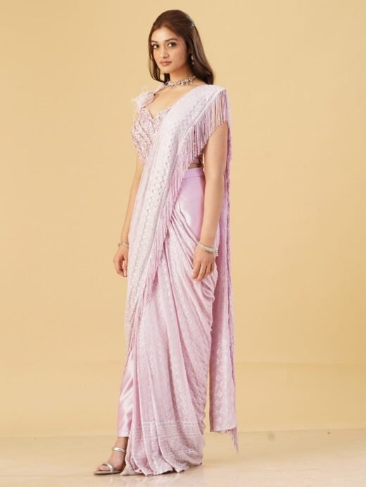 Lilac Pant Drape saree