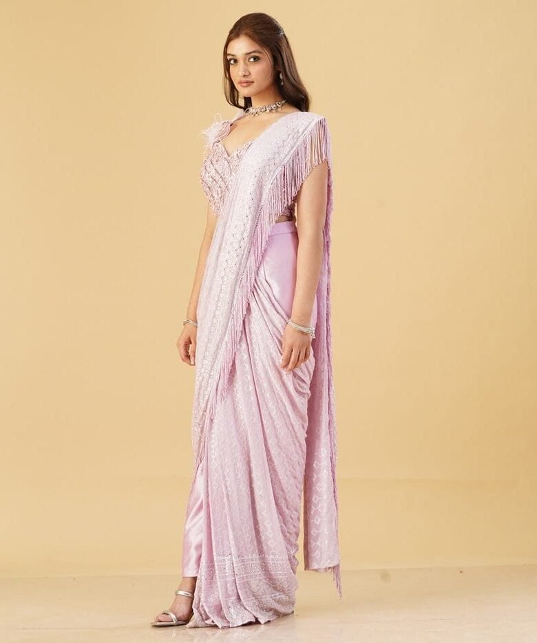 Lilac Pant Drape saree