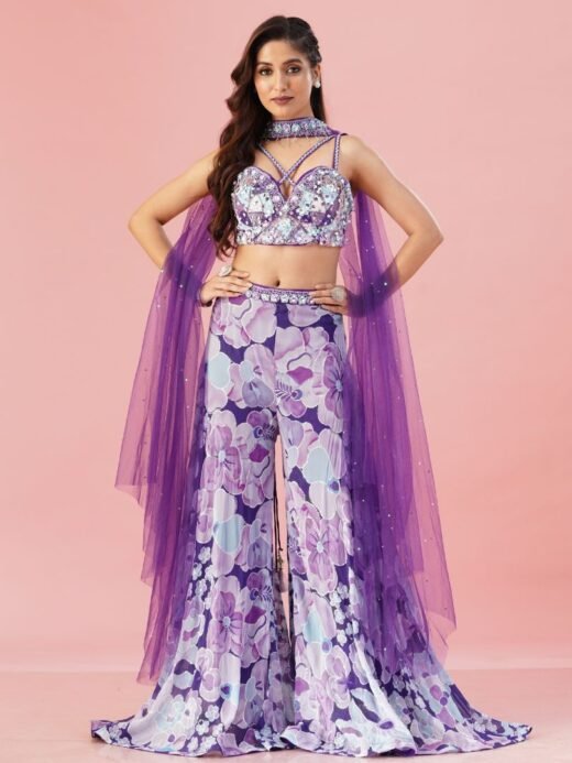 Violet Floral crop top and pant set