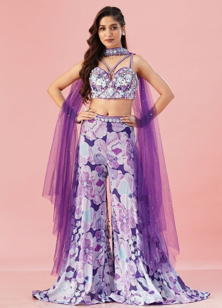Violet Floral crop top and pant set