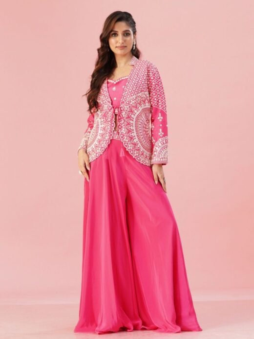 Rani Pink Embroidered Blazer Set