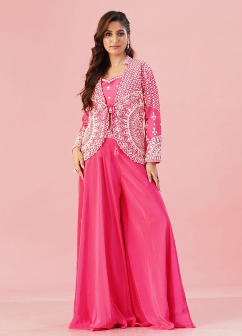 Rani Pink Embroidered Blazer Set