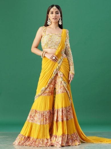 Mustard sharara saree set