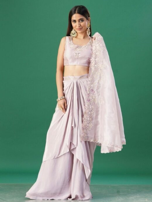 Lilac cape dhoti skirt set