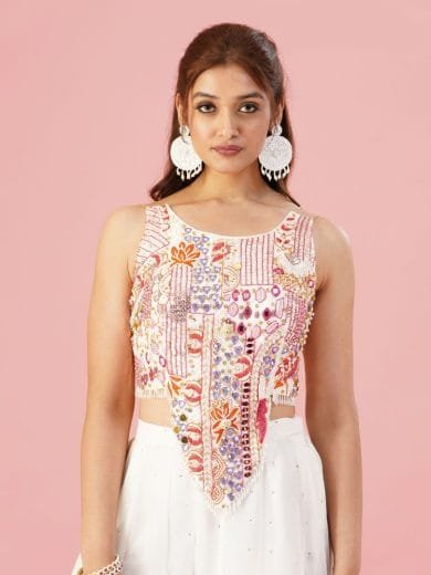 White Crop Top and Flared Palazzo Set - Image 4