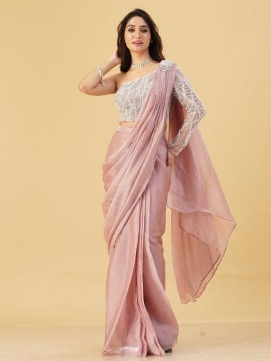Onion Pink Pre-Drapped Saree - Image 3