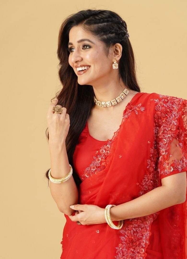Red Organza Embroidered saree