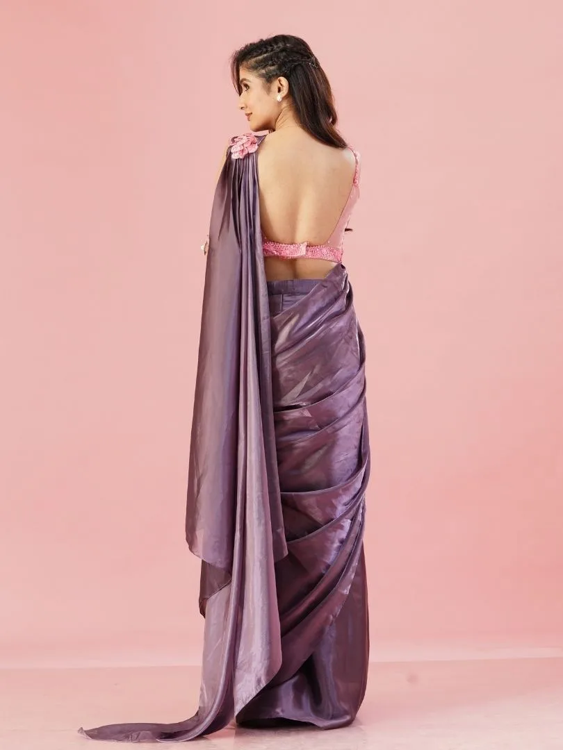 Violet tissue saree - Image 2