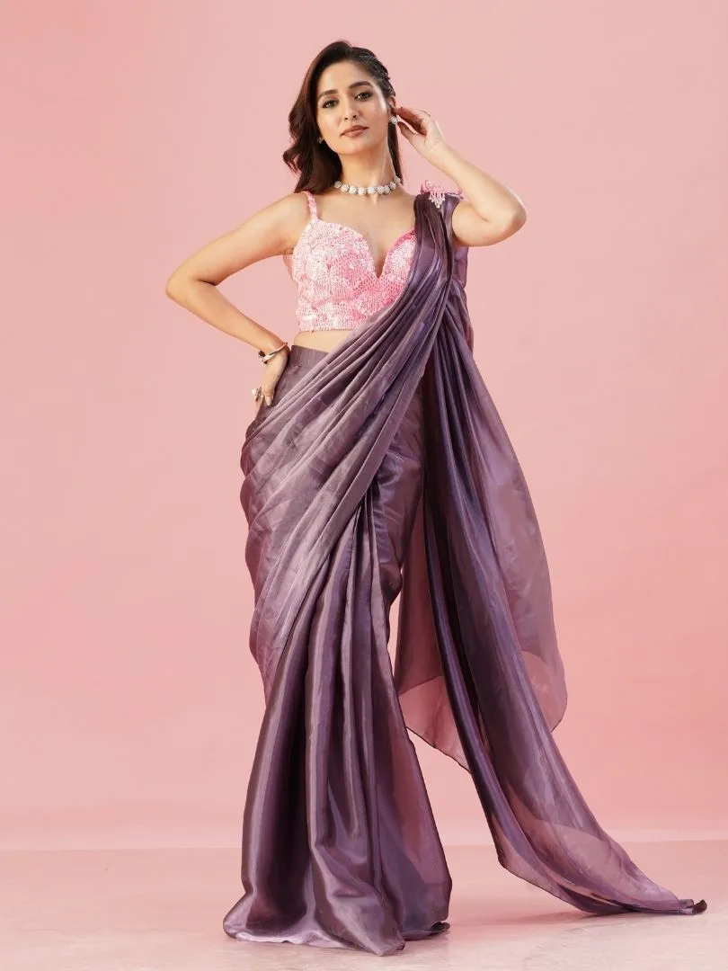 Violet tissue saree - Image 4