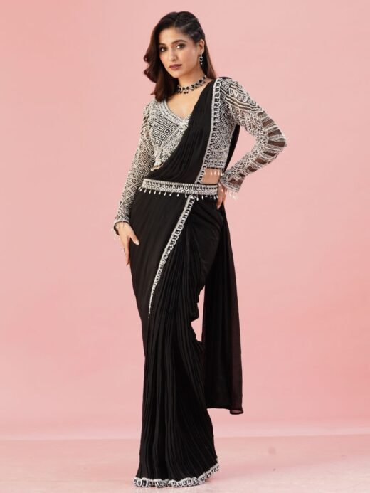 Black Pre-Drapped Saree