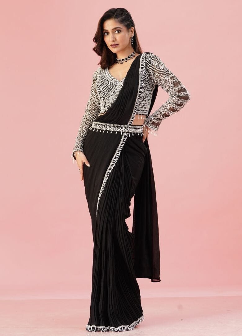 Black Pre-Drapped Saree