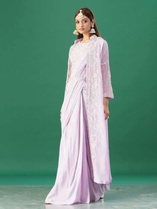 Lavender jacket saree