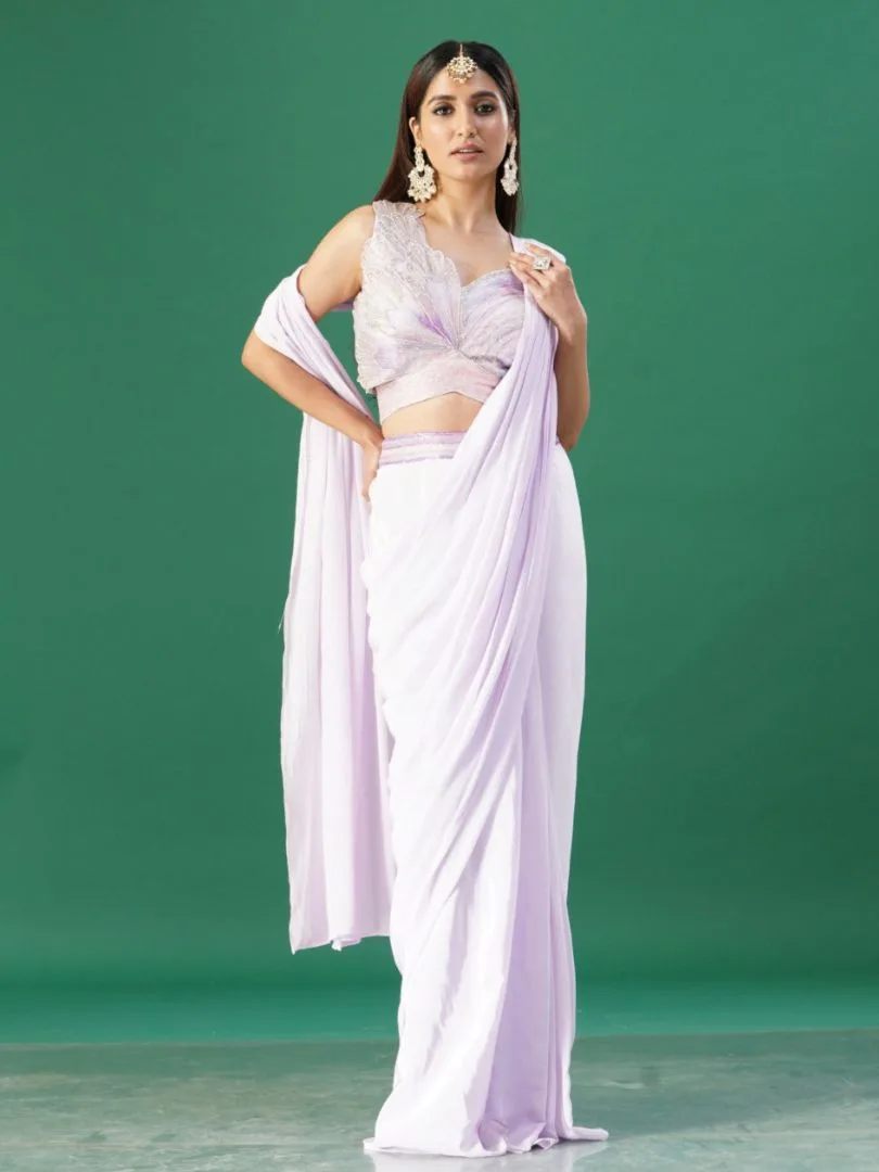 Lavender pre-drape saree