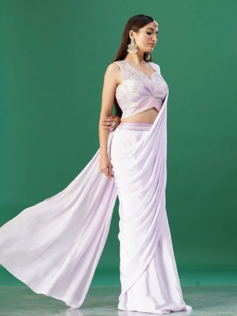 Lavender pre-drape saree - Image 4