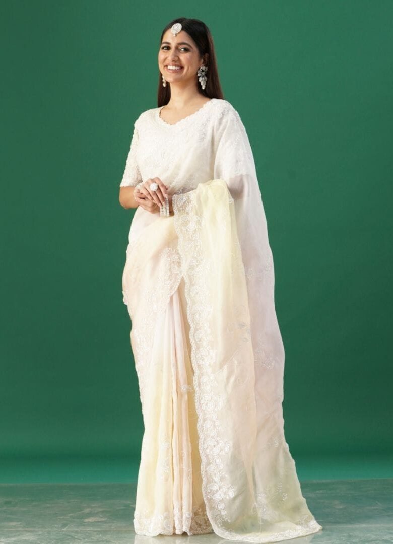 Three shade organza saree