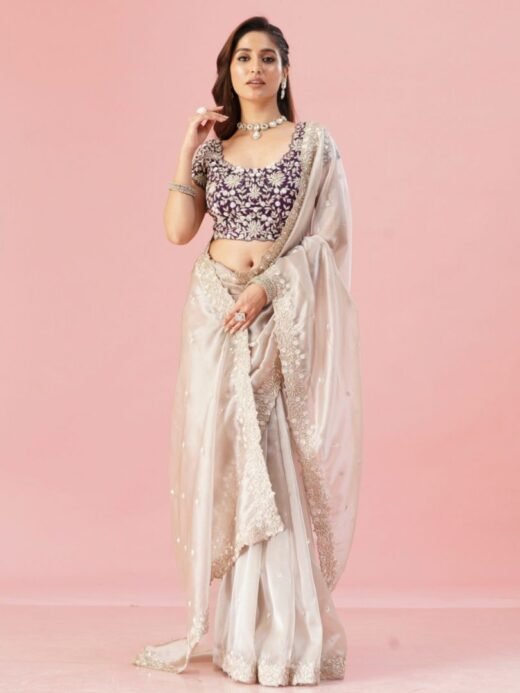 Light gold organza saree
