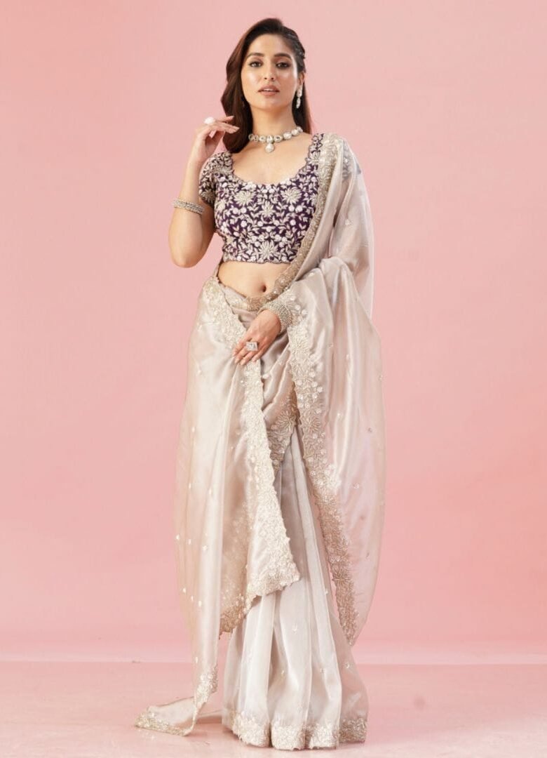 Light gold organza saree