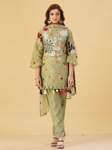 Green Silk Salwar Suit - Image 5