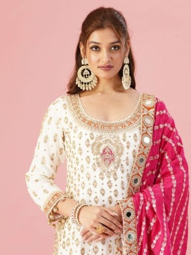 White and Pink Gharara Set