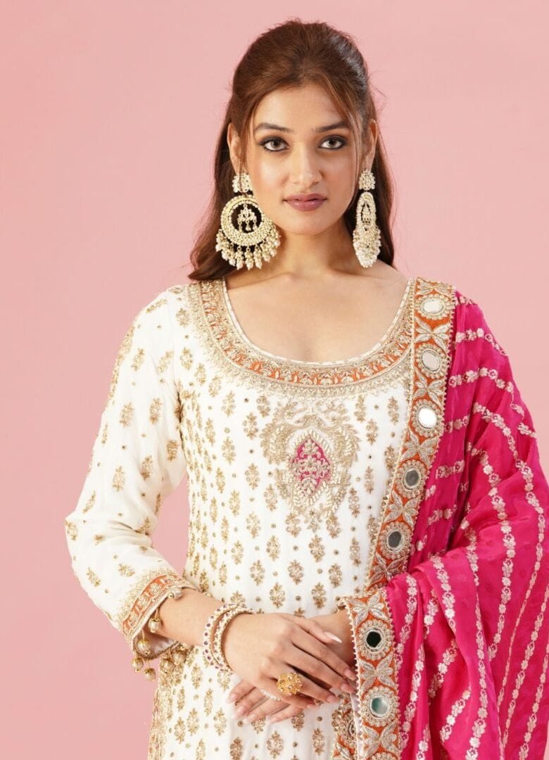 White and Pink Gharara Set