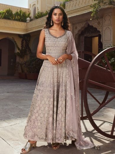 Lavender Lucknowi Embroidered Georgette Anarkali Dress