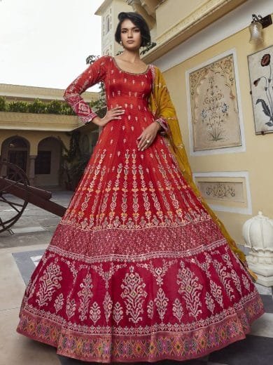 Red Silk Anarkali Suit