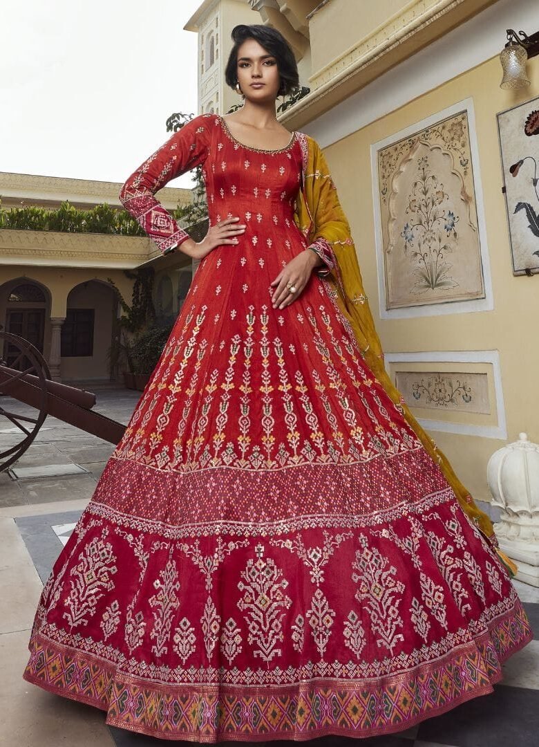 Red Silk Anarkali Suit