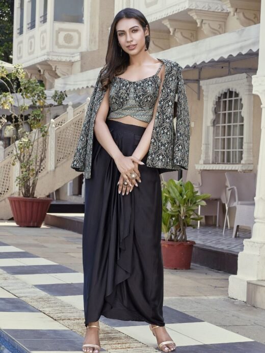 Women Black blazer dhoti skirt set