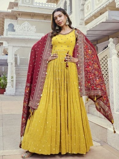 Vibrant Mustard Anarkali Dress