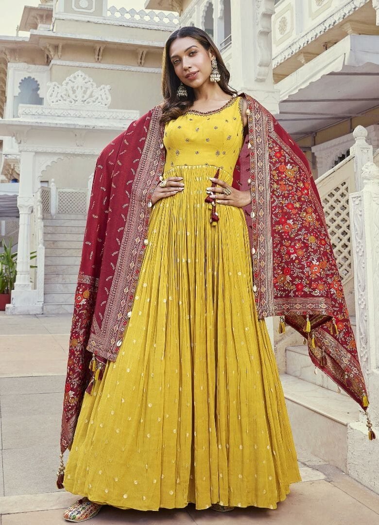 Vibrant Mustard Anarkali Dress
