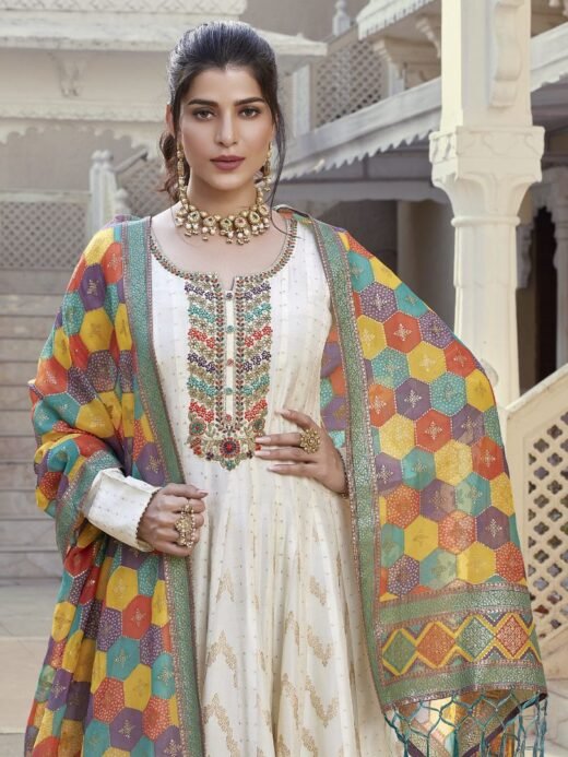 White Silk Gown Multicolor