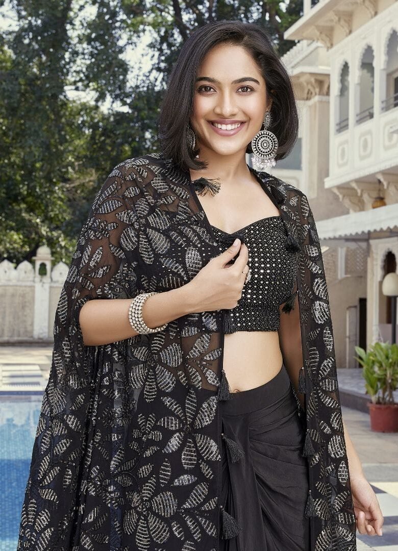 Black Dhoti Skirt Set