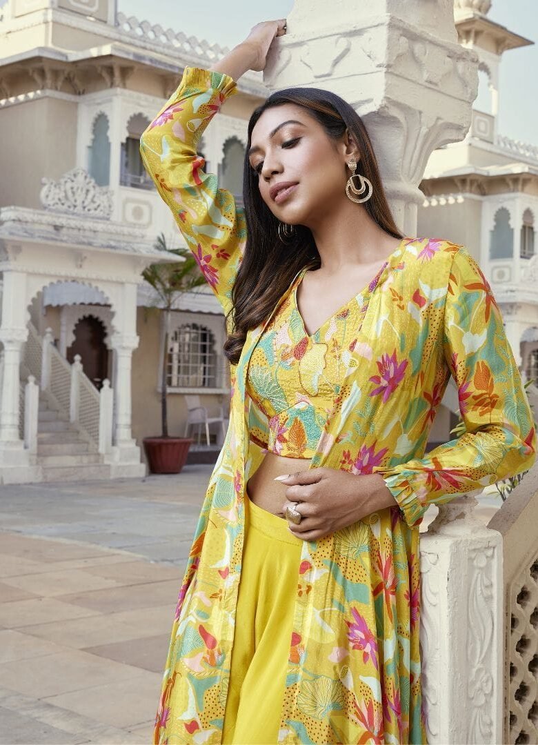 Yellow Printed Cape Set