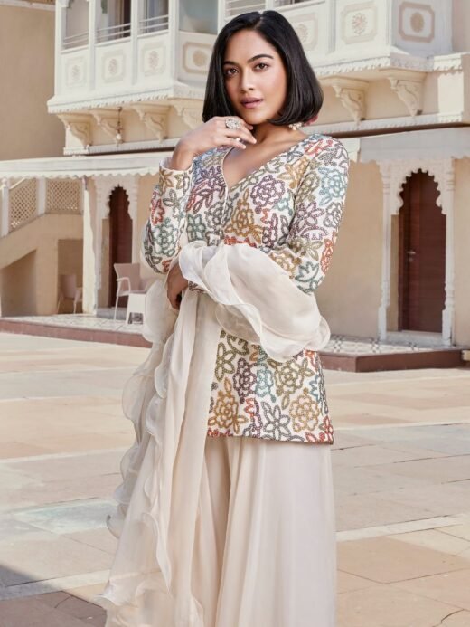 Cream Jacket Palazzo Set