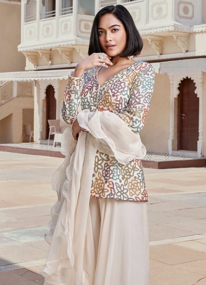 Cream Jacket Palazzo Set