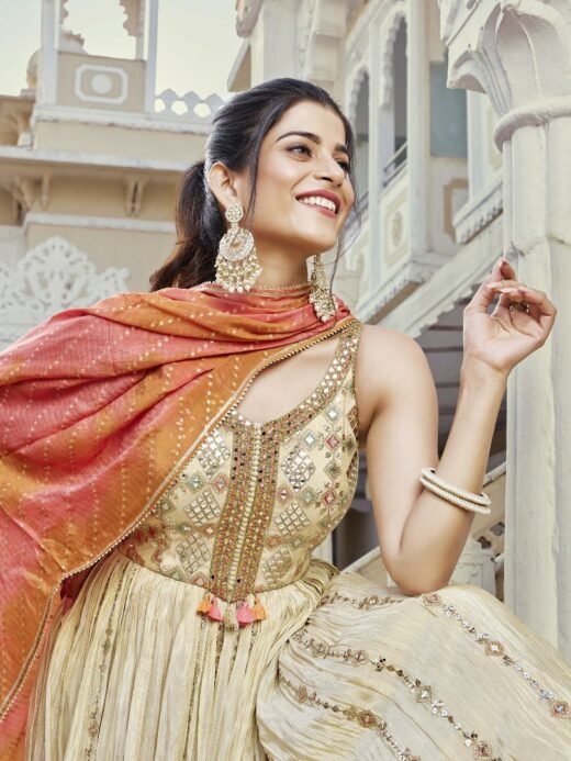 Cream Anarkali Salwar Suit