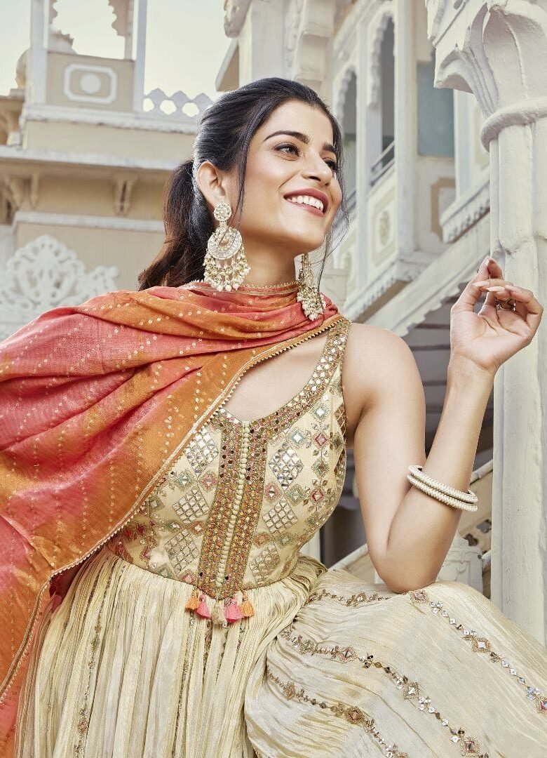Cream Anarkali Salwar Suit