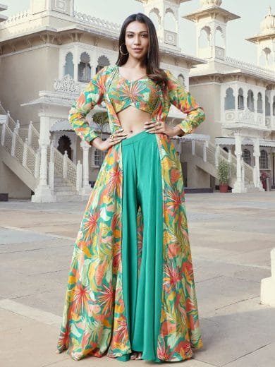 Turquoise Printed Cape Set