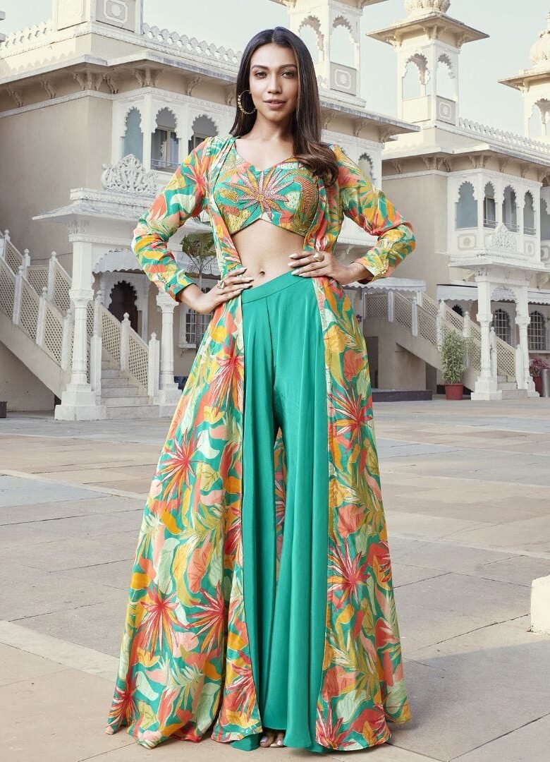 Turquoise Printed Cape Set
