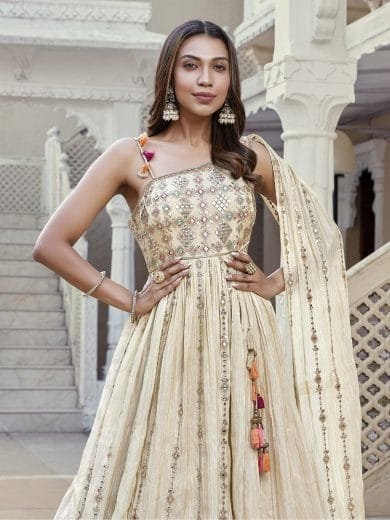 One Sided Cape Cream Gown