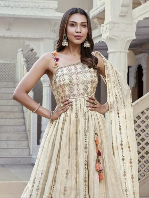 One Sided Cape Cream Gown