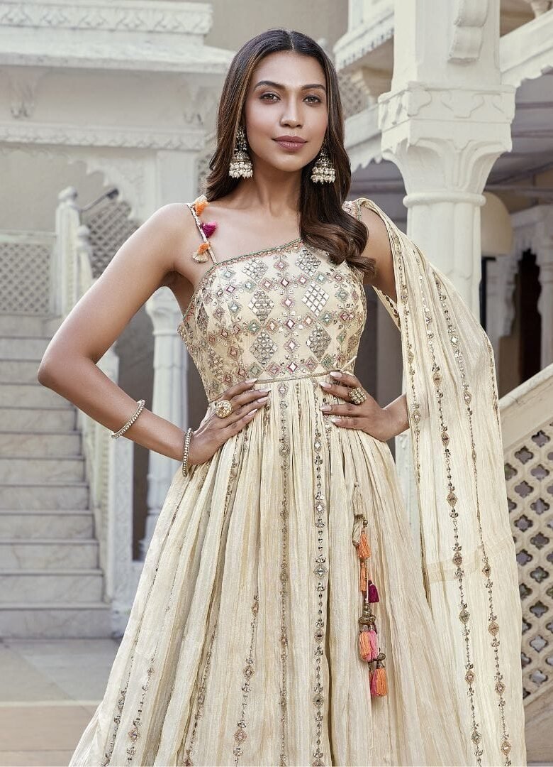 One Sided Cape Cream Gown