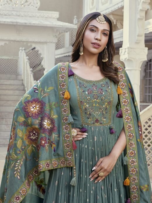 Green Embroidered Gown
